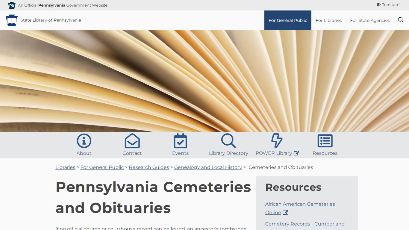 Cemeteries and Obituaries - State Library of Pennsylvania